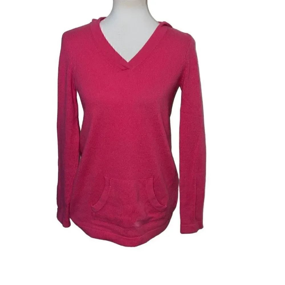 Lilly Pulitzer Sawyer Hooded Cashmere Hooded Sweater Bright Pink sz XS READ